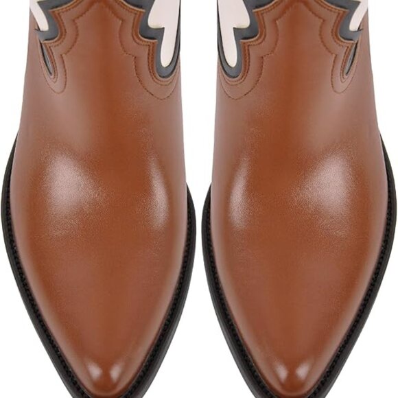 Studded Rivets Knee High Cowboy Boots Pull On Pointed Toe Stacked Embroidered - Picture 6 of 6